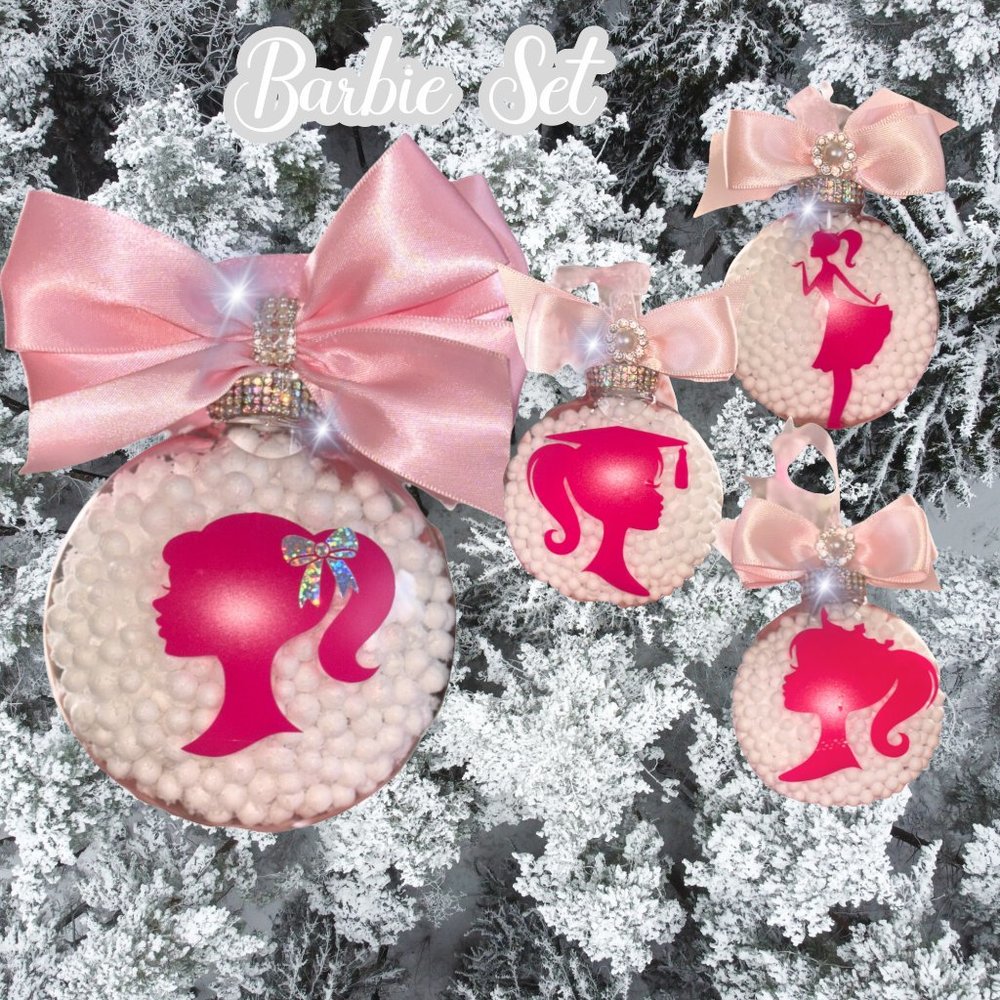 Christmas Ornament Set 4, Custom Ornaments, Barbie Inspired Gift, Personalized